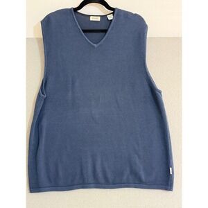 Vtg IZOD Mens V Neck Sleeveless Sweater Vest Blue Cotton Knit Sz‎ L preppy Y2K